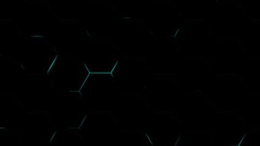 Geometrik neon mavi çizgiler tamamlanmamış altıgenler oluşturuyor, modern dijital tasarımlar için ideal.