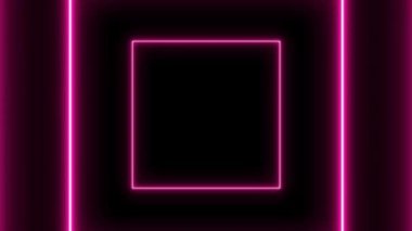 Koyu arkaplanda neon pembe kareler tüneli.