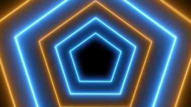 Karanlık uzayda parlayan neon beşgenler.