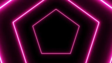 Koyu soyut arkaplanda parlak pembe beşgenler.