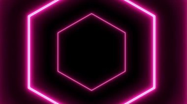 Karanlık soyut uzayda neon altıgenler.