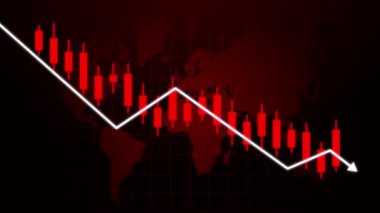 Küresel bir finansal gerilemeyi gösteren, aşağı doğru eğilimli kırmızı çizelge.