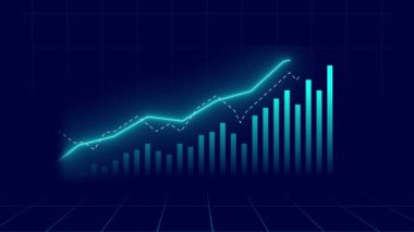 Parlak çizgi ve bar tablosu karanlık bir şebeke arka planında finansal büyüme gösteriyor.