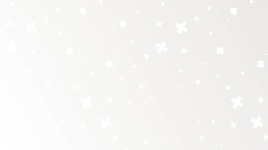 Dağılmış beyaz geometrik şekillere sahip beyaz arkaplan, modern dijital tasarım için kusursuz döngü animasyonu.