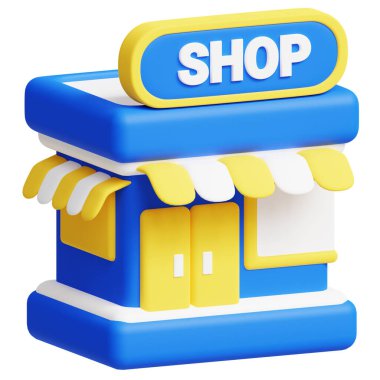 Alışveriş Mağazası 3D ikon illüstrasyonu. İş, teknoloji, şirket, web siteleri, uygulamalar, eğitim, pazarlama ve promosyon için harika. E-Ticaret 3d grafikleri.