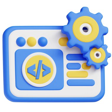 Web Geliştirme 3d simgesi: İş, teknoloji, web siteleri, uygulamalar, eğitim, pazarlama için ideal. Modern 3D tasarım grafikleri.