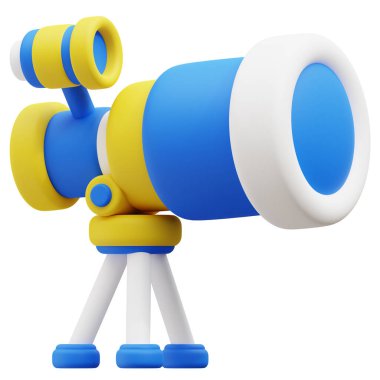 Teleskop 3d simge illüstrasyonunu görüntüler. İş, teknoloji, şirket, web siteleri, uygulamalar, eğitim, pazarlama ve promosyon için harika. 3d. Kütüphane grafikleri.
