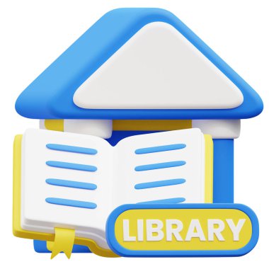 Kütüphane 3d simgesi çizimi. İş, teknoloji, şirket, web siteleri, uygulamalar, eğitim, pazarlama ve promosyon için harika. 3d. Kütüphane grafikleri.