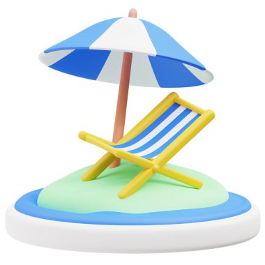 Tatil Sandalyesi 3D ikon çizimi. İş, teknoloji, şirket, web siteleri, uygulamalar, eğitim, pazarlama ve promosyon için harika. Seyahat 3d grafikleri.