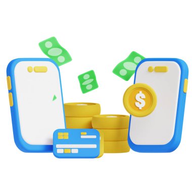 Finansal Aktarımlar 3 boyutlu simge grafikleri çizimi. İş, teknoloji, şirket, web siteleri, uygulamalar, eğitim, pazarlama ve tanıtım için ideal.