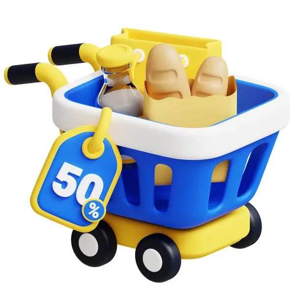 Perakende Trolley 3 boyutlu resim. İş, teknoloji, şirket, web siteleri, uygulamalar, eğitim, pazarlama ve promosyon için harika. E-Ticaret 3d grafikleri.