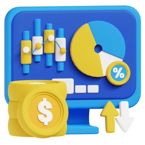 Görselleştirme Diyagramları 3D simge çizimi. İş, teknoloji, şirket, web siteleri, uygulamalar, eğitim, pazarlama ve promosyon için harika. Finansal Yatırım 3D grafikleri.