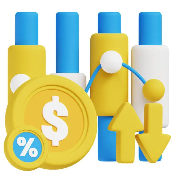 Piyasa Performansı 3D resim. İş, teknoloji, şirket, web siteleri, uygulamalar, eğitim, pazarlama ve promosyon için harika. Finansal Yatırım 3D grafikleri.