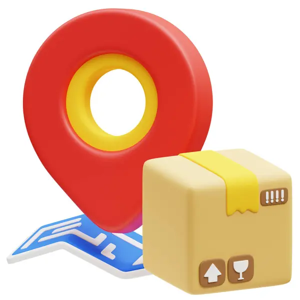 Paket Konum Durumu 3d simgesi illüstrasyonu. İş, teknoloji, şirket, web siteleri, uygulamalar, eğitim, pazarlama ve promosyon için harika. Nakliye Lojistik 3d grafikleri.