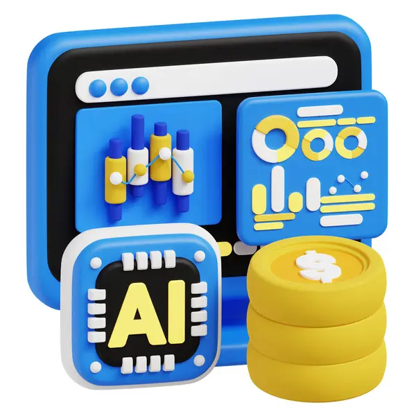 AI Ticaret Platformu 3 boyutlu simge grafikleri çizimi. İş, teknoloji, şirket, web siteleri, uygulamalar, eğitim, pazarlama ve tanıtım için ideal.