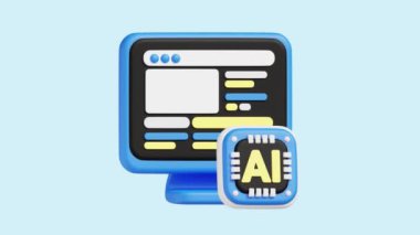 Bilgisayar Görüşü 3D canlandırma simgesi. İş, teknoloji, şirket, web siteleri, uygulamalar, eğitim, pazarlama ve promosyon için harika. Yapay Zeka 3d simge canlandırması.
