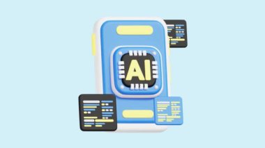 Smart AI Phone 3D animasyon simgesi. İş, teknoloji, şirket, web siteleri, uygulamalar, eğitim, pazarlama ve promosyon için harika. Yapay Zeka 3d simge canlandırması.
