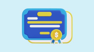 Yatırım Sertifikası Canlandırılmış 3D simgesi. İş, teknoloji, şirket, web siteleri, uygulamalar, eğitim, pazarlama ve promosyon için harika. Finansal Yatırım 3D simge canlandırması.