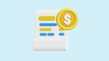 Faturalı animasyon 3D simgesi. İş, teknoloji, şirket, web siteleri, uygulamalar, eğitim, pazarlama ve promosyon için harika. Çevrimiçi Ödemeler 3d simge canlandırması.