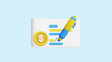 Taslak Ödeme canlandırmalı 3d simgesi. İş, teknoloji, şirket, web siteleri, uygulamalar, eğitim, pazarlama ve promosyon için harika. Çevrimiçi Ödemeler 3d simge canlandırması.