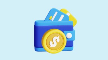 Aktarım Cüzdanı 3D canlandırmalı simge. İş, teknoloji, şirket, web siteleri, uygulamalar, eğitim, pazarlama ve promosyon için harika. Çevrimiçi Ödemeler 3d simge canlandırması.