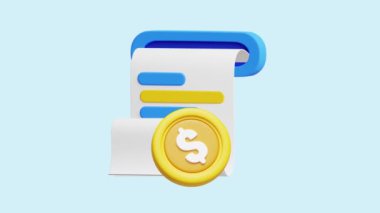 Ödeme Bill Paper 3D animasyon ikonu. İş, teknoloji, şirket, web siteleri, uygulamalar, eğitim, pazarlama ve promosyon için harika. Çevrimiçi Ödemeler 3d simge canlandırması.