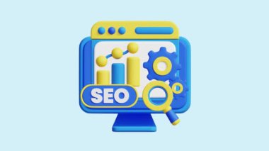 SEO Analiz 3D animasyon simgesi. İş, teknoloji, şirket, web siteleri, uygulamalar, eğitim, pazarlama ve promosyon için harika. Web Sitesi En İyileştirme 3d simge canlandırması.