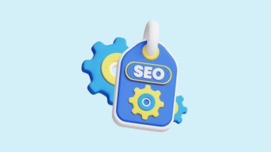 SEO Etiketi 3D canlandırma simgesi. İş, teknoloji, şirket, web siteleri, uygulamalar, eğitim, pazarlama ve promosyon için harika. Web Sitesi En İyileştirme 3d simge canlandırması.