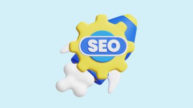 SEO optimizasyon 3D canlandırma simgesi. İş, teknoloji, şirket, web siteleri, uygulamalar, eğitim, pazarlama ve promosyon için harika. Web Sitesi En İyileştirme 3d simge canlandırması.