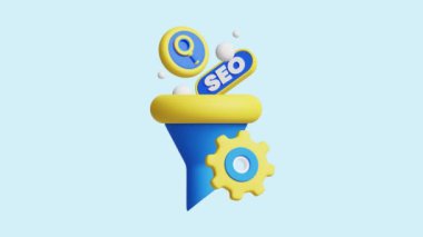 SEO Filtresi 3D canlandırmalı simge. İş, teknoloji, şirket, web siteleri, uygulamalar, eğitim, pazarlama ve promosyon için harika. Web Sitesi En İyileştirme 3d simge canlandırması.