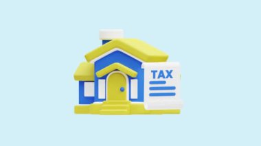 Emlak vergisi animasyon 3D simgesi. İş, teknoloji, şirket, web siteleri, uygulamalar, eğitim, pazarlama ve promosyon için harika. Gayrimenkul 3d simge canlandırması.