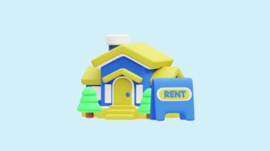 Emlak Kiralama Canlandırılmış 3D simgesi. İş, teknoloji, şirket, web siteleri, uygulamalar, eğitim, pazarlama ve promosyon için harika. Gayrimenkul 3d simge canlandırması.