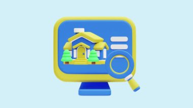 Av Mülkü Canlandırılmış 3D simgesi. İş, teknoloji, şirket, web siteleri, uygulamalar, eğitim, pazarlama ve promosyon için harika. Gayrimenkul 3d simge canlandırması.
