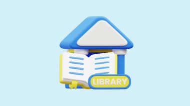 Kütüphane animasyon 3D simgesi. İş, teknoloji, şirket, web siteleri, uygulamalar, eğitim, pazarlama ve promosyon için harika. Kütüphane 3d simge canlandırması.