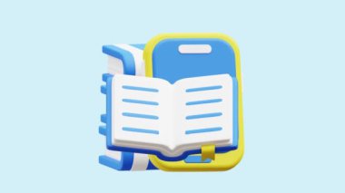 Sanal Kütüphane 3 boyutlu animasyon simgesi. İş, teknoloji, şirket, web siteleri, uygulamalar, eğitim, pazarlama ve promosyon için harika. Kütüphane 3d simge canlandırması.