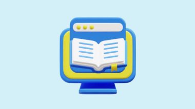 Çevrimiçi Kütüphane canlandırmalı 3D simge. İş, teknoloji, şirket, web siteleri, uygulamalar, eğitim, pazarlama ve promosyon için harika. Kütüphane 3d simge canlandırması.