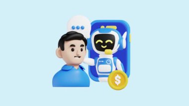 AI Kişisel Finans 3D Animasyon Konsepti. Şirketler, teknoloji, şirketler, web siteleri, uygulamalar, eğitim, pazarlama ve tanıtım için idealdir. Yapay Zeka 3 boyutlu animasyon.