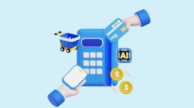 Cashless Society 3 boyutlu animasyon konsepti. Şirketler, teknoloji, şirketler, web siteleri, uygulamalar, eğitim, pazarlama ve tanıtım için idealdir. Yapay Zeka 3 boyutlu animasyon.