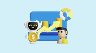 AI 'dan Ekonomik Büyümeyi Arttıran 3D Animasyon Kavramına. Şirketler, teknoloji, şirketler, web siteleri, uygulamalar, eğitim, pazarlama ve tanıtım için idealdir. Yapay Zeka 3 boyutlu animasyon.