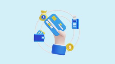 El Tutma Kartı 3D Animasyon Kavramı. Şirketler, teknoloji, şirketler, web siteleri, uygulamalar, eğitim, pazarlama ve tanıtım için idealdir. Finansal Ekonomik 3D animasyon.