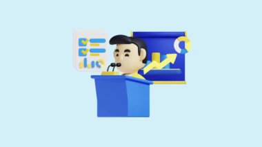 İş Analizcisi Konferansı 3 boyutlu animasyon Kavramı. Şirketler, teknoloji, şirketler, web siteleri, uygulamalar, eğitim, pazarlama ve tanıtım için idealdir. Finansal Ekonomik 3D animasyon.