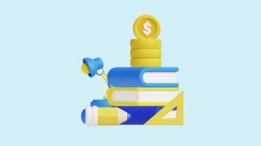 Eğitim bursları 3 boyutlu animasyon konsepti. Şirketler, teknoloji, şirketler, web siteleri, uygulamalar, eğitim, pazarlama ve tanıtım için idealdir. Finansal Ekonomik 3D animasyon.
