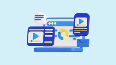 Web sitesi Üreticisi 3D Animasyon Kavramı. Şirketler, teknoloji, şirketler, web siteleri, uygulamalar, eğitim, pazarlama ve tanıtım için idealdir. Finansal Ekonomik 3D animasyon.