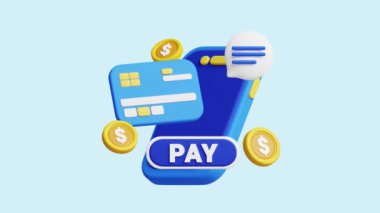 Çevrimiçi Ödeme 3D Animasyon Kavramı. Şirketler, teknoloji, şirketler, web siteleri, uygulamalar, eğitim, pazarlama ve tanıtım için idealdir. Finansal Ekonomik 3D animasyon.