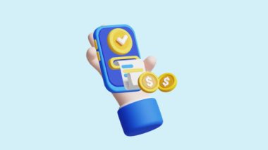 Mobil Bankacılık 3D Animasyon Kavramı. Şirketler, teknoloji, şirketler, web siteleri, uygulamalar, eğitim, pazarlama ve tanıtım için idealdir. Finansal Ekonomik 3D animasyon.