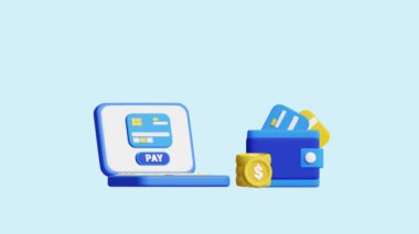 Çevrimiçi Ödeme Servisi 3D Canlandırma Kavramı. Şirketler, teknoloji, şirketler, web siteleri, uygulamalar, eğitim, pazarlama ve tanıtım için idealdir. Finansal Ekonomik 3D animasyon.