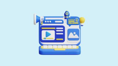 Dijital Pazarlama 3D Animasyon Kavramı. Şirketler, teknoloji, şirketler, web siteleri, uygulamalar, eğitim, pazarlama ve tanıtım için idealdir. Dijital Pazarlama 3 boyutlu canlandırma.
