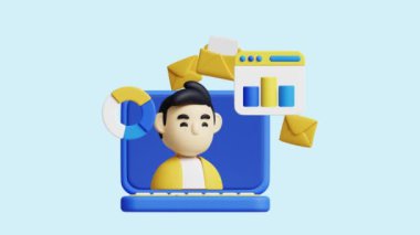 Dijital Pazarlama 3D Animasyon Kavramı. Şirketler, teknoloji, şirketler, web siteleri, uygulamalar, eğitim, pazarlama ve tanıtım için idealdir. Dijital Pazarlama 3 boyutlu canlandırma.