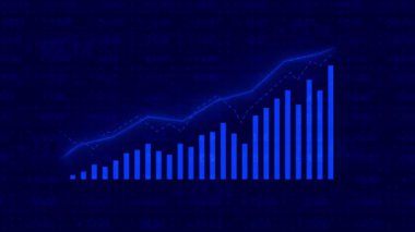 Piyasa büyümesini vurgulayan finansal bir eğilim çizelgesine sahip mavi çubuk çizelgesi.