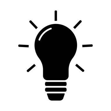 Ampul simgesi vektörü, beyaz arkaplanda izole. Fikir işareti, çözüm, düşünme konsepti. Işıklı lamba. Elektrik, parlıyor. Grafik tasarımı için modaya uygun düz stil, web sitesi, UI. EPS